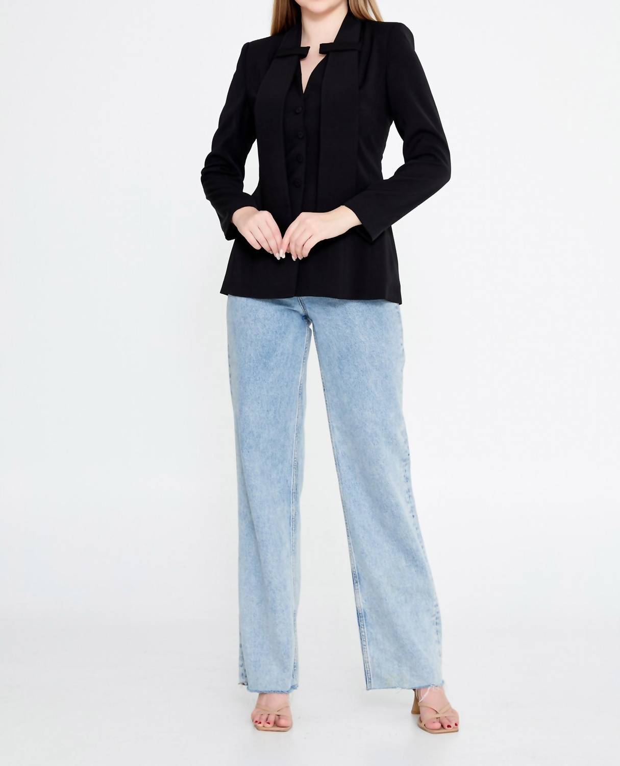 Zaalima Fashion - Long Sleeve Crepe Solid Color Regular Jacket