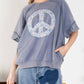 Blue Velvet - MINERAL-WASHED PEACE SIGN SHORT SLEEVE TERRY KNIT TOP