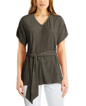 Alfani Plus Size Belted V-Neck Top
