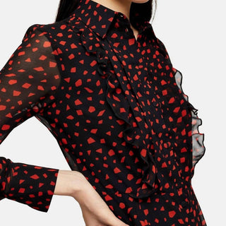 Topshop - Vestido curto com botões e estampa geométrica e babados