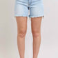 Judy Blue - Double Button Fray Hem Mid Rise Denim Shorts