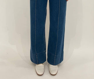 Pistola - Calça Jeans Feminina Penny Pintuck de Cintura Alta e Perna Larga