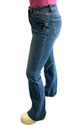 Risen - Calça Jeans Flare de Cintura Alta e Corte Cru