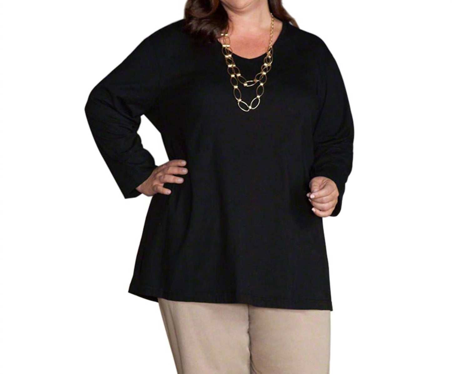 On The Plus Side - Jersey Long Sleeve V-Neck Tee - Plus