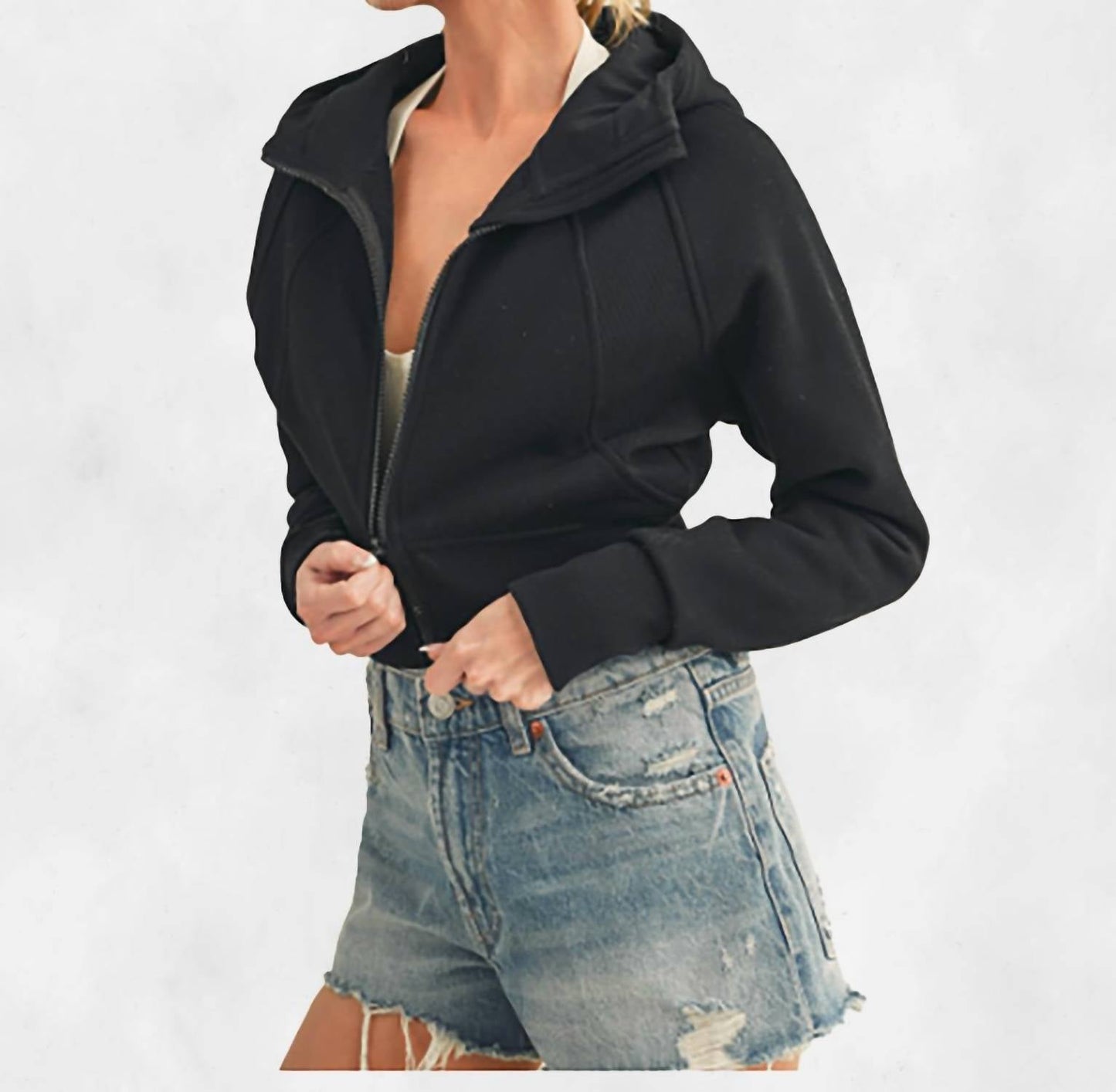 Aemi + Co - Cropped Hooded Sweatshirt