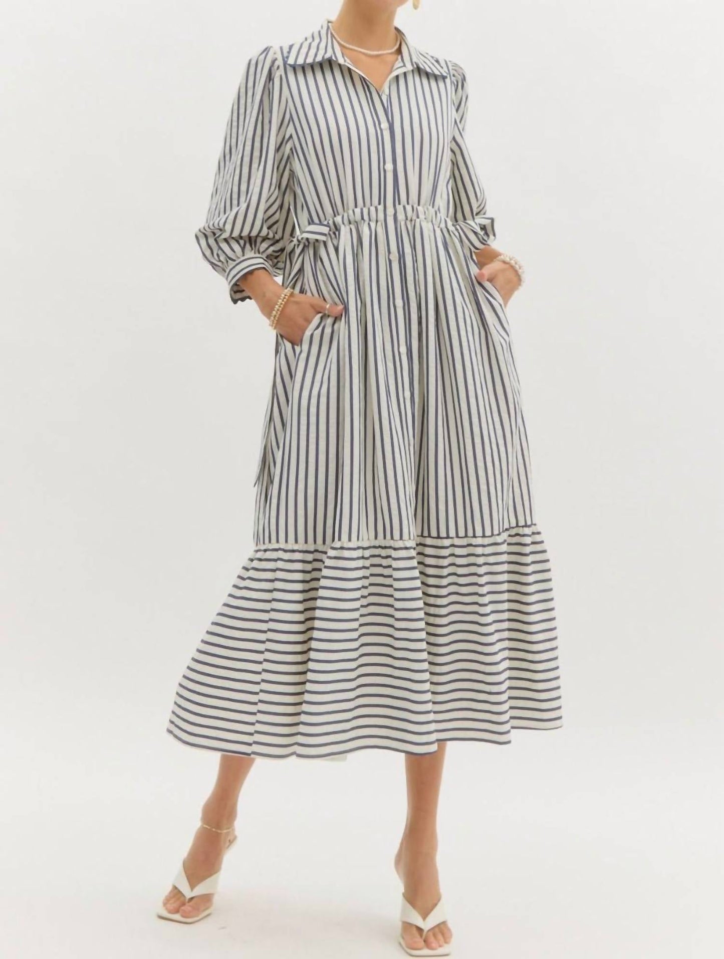 Entro - Striped Midi Dress