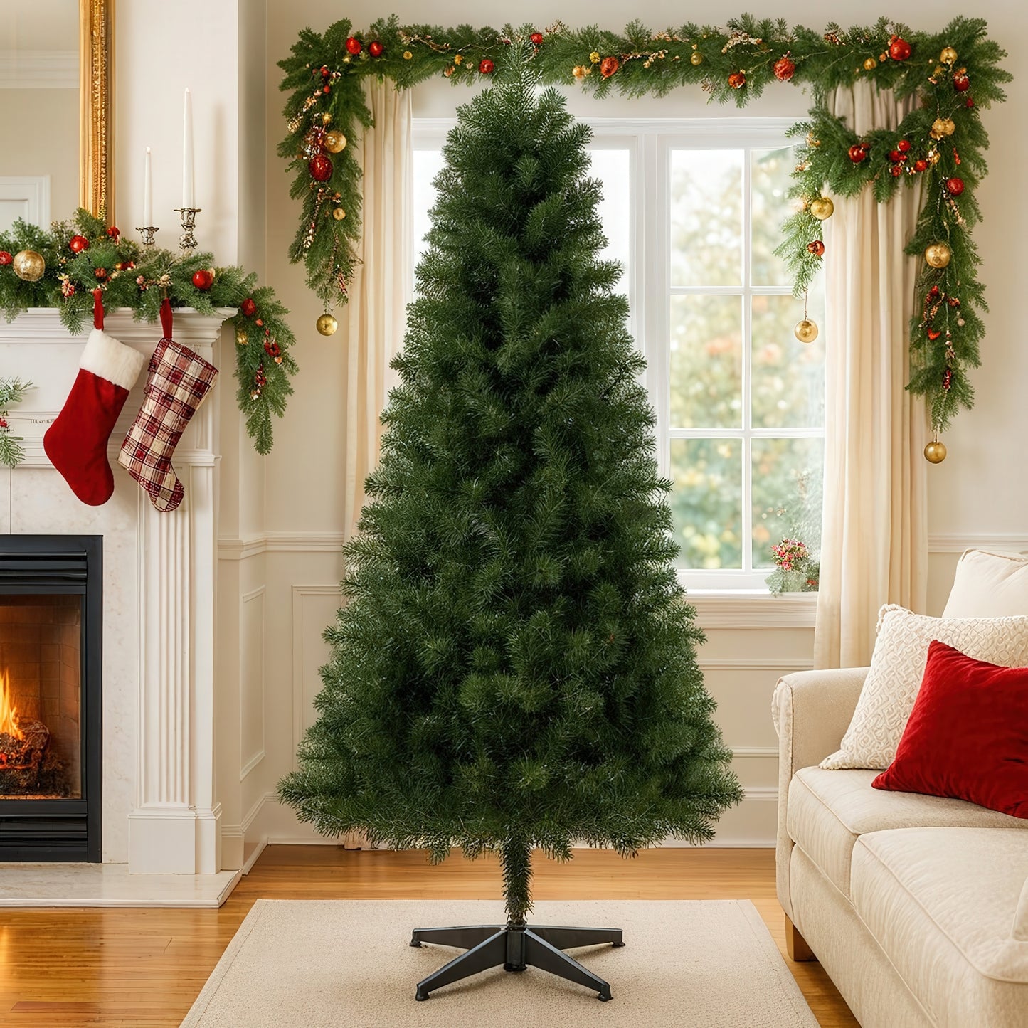 6ft Classic Green Unlit Artificial Christmas Tree – 490 Tips, Compact Design