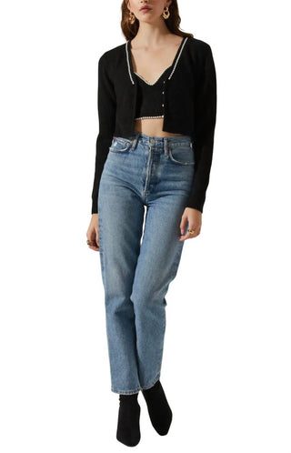 Astr - Melissa Imitation Pearl Trim Cardigan And Bralette Set