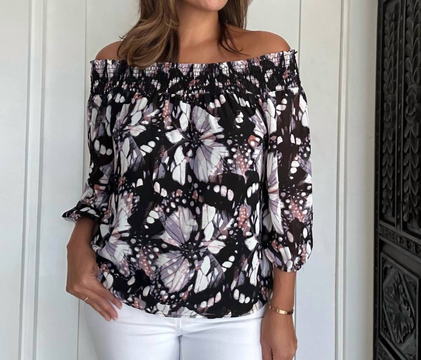 Veronica M - Off The Shoulder Abstract Print Top