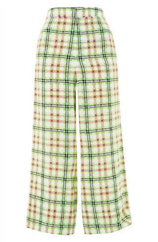 Topshop - Calça de seda com estampa xadrez e cintura alta