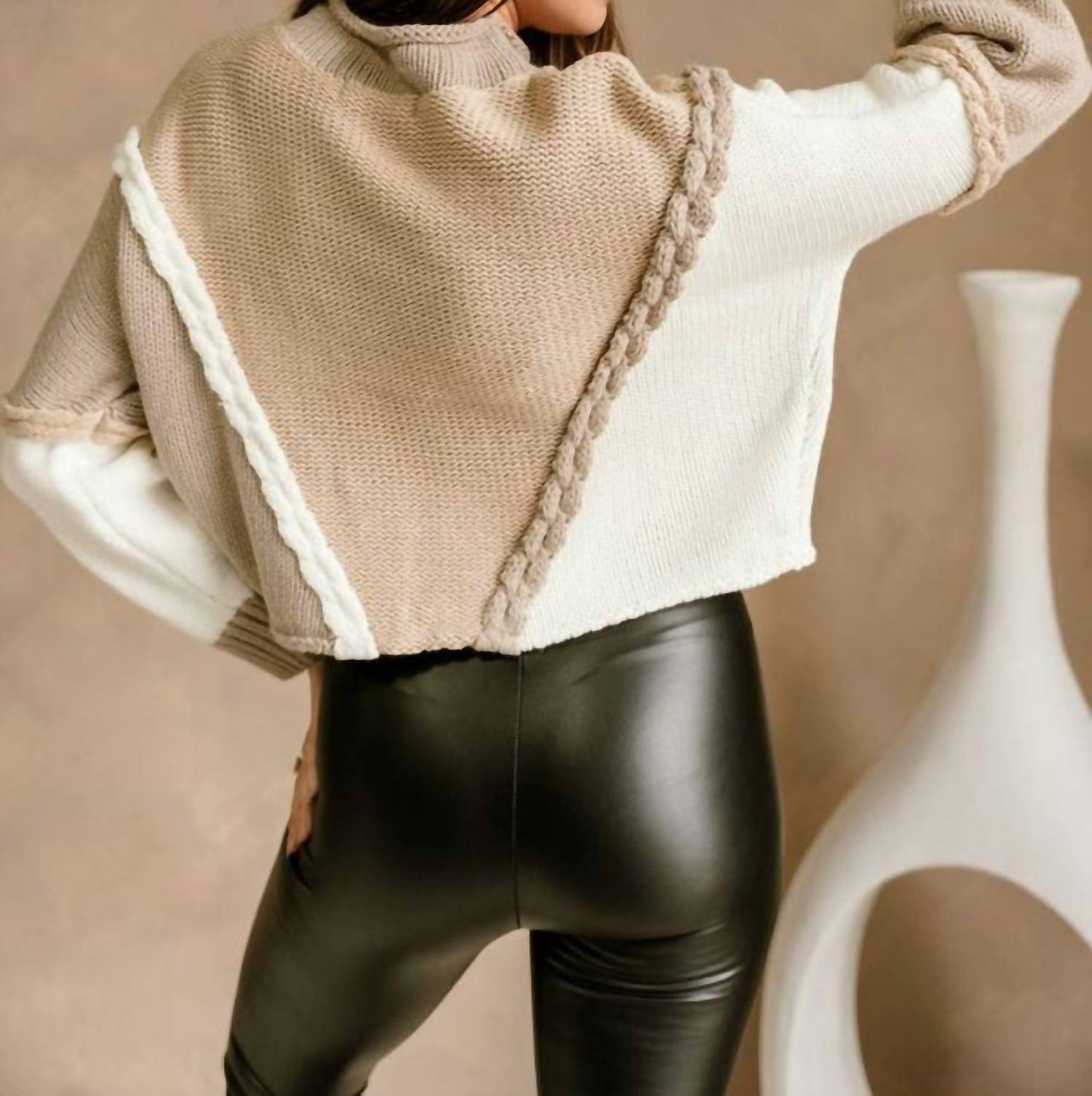 Cloud Ten - Neutral Colorblock Braided Sweater