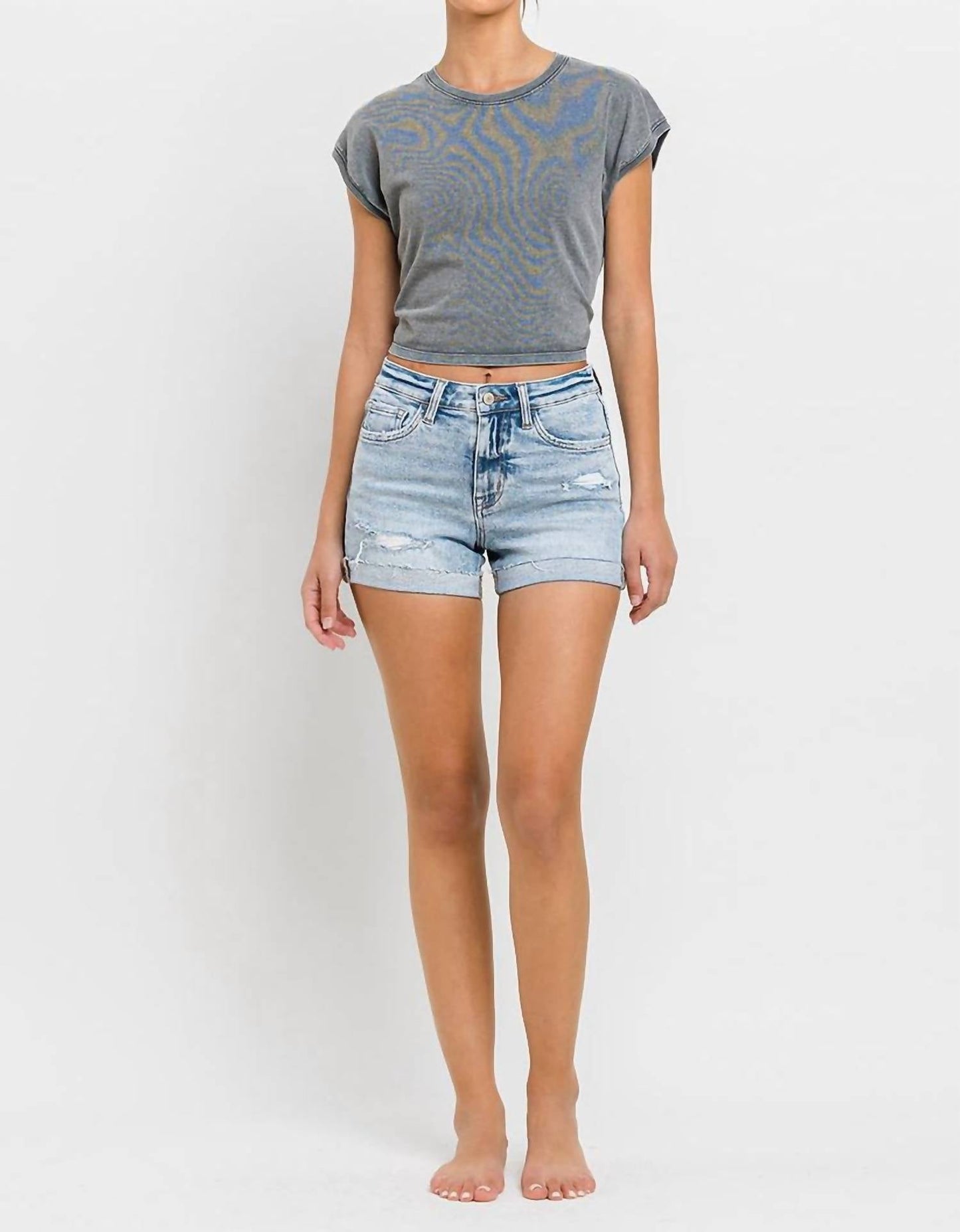 Vervet By Flying Monkey - Blu Bay High Rise Single Cuff Denim Shorts