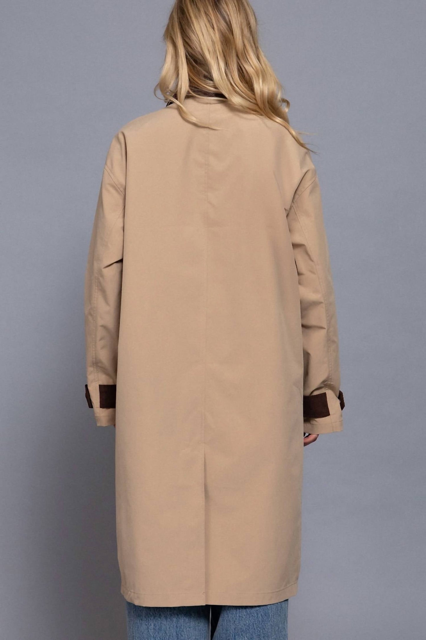Active Usa - Contrast Collar Long Trench Coat