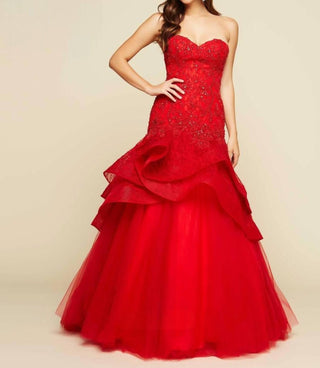 Mac Duggal - Vestido de baile de tule com babados e renda