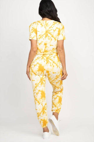 Capella - Conjunto de blusa curta e calça jogger tie-dye