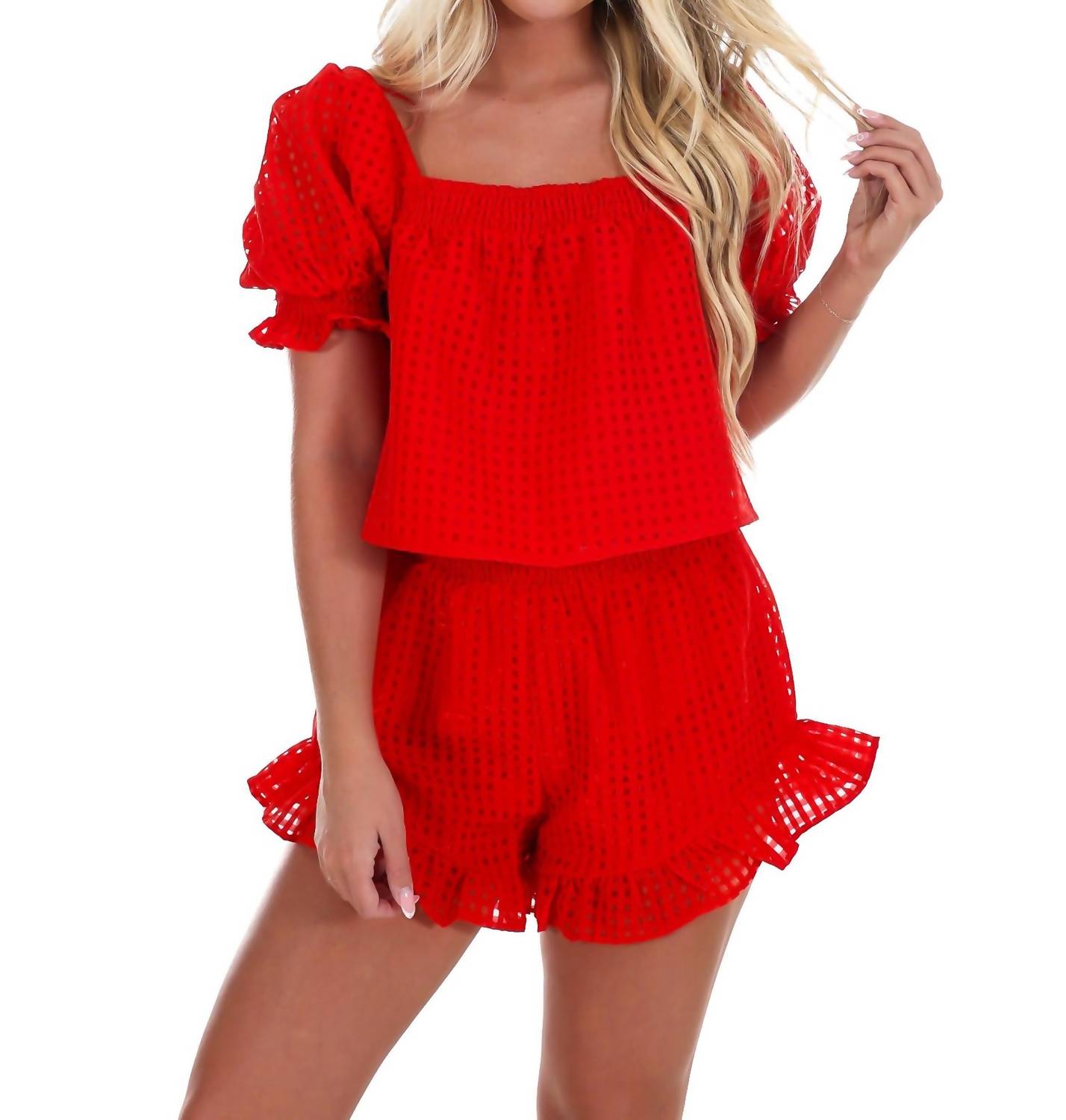 Day + Moon - Country Cutie Gingham Crop Top And Short Set