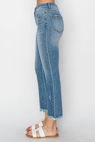 Risen - Calça Jeans Reta Cintura Média e Barra Crua