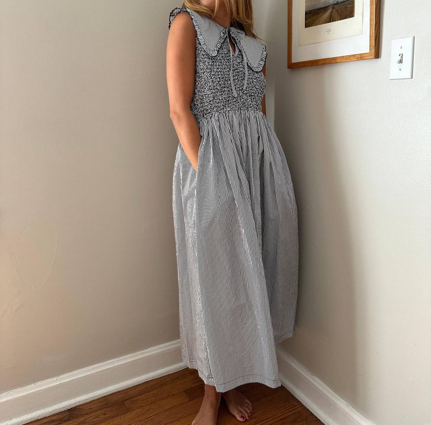 Sofie The Label - Ava Pinstripe Collared Tank Midi Dress
