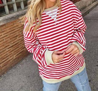 Free People - Blusa de gola redonda oversized listrada clássica