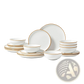 18 Piece White Ceramic Dinnerware Set with Gold Rim