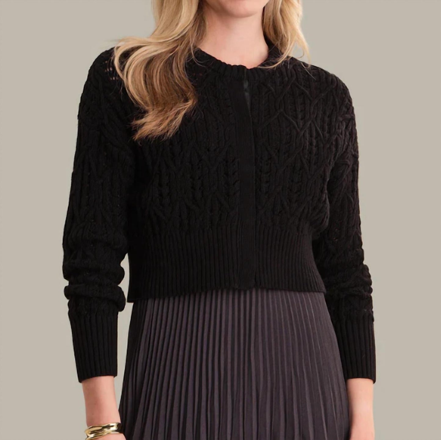 525 America - Cotton Cropped Cable Knit Cardigan