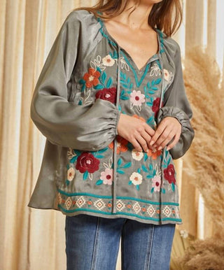 Andree By Unit - Velvety Embroidered Satin Blouse