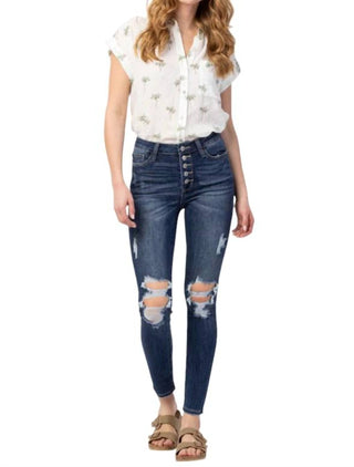 Judy Blue - Calça jeans skinny com blazer e botões