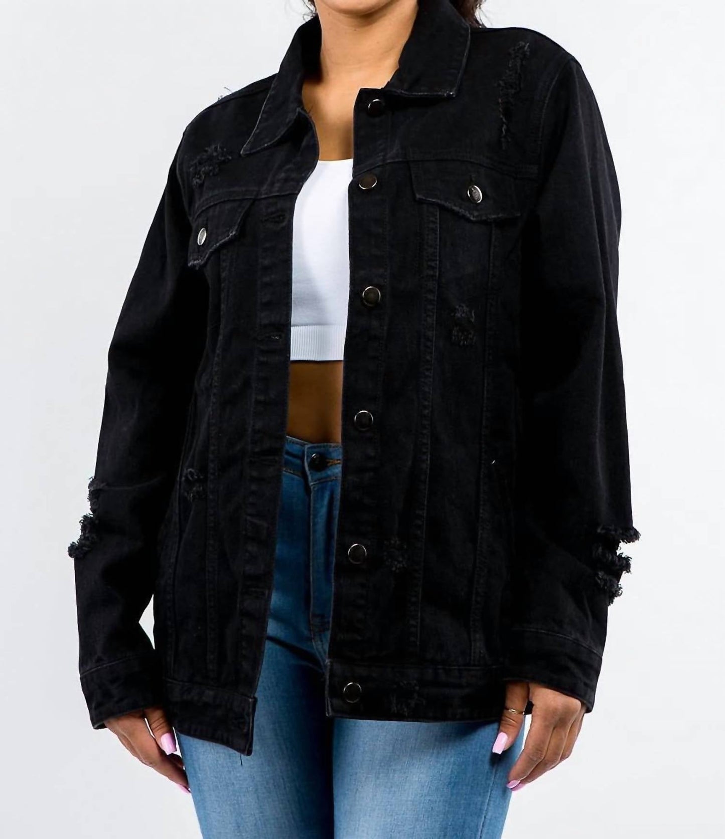American Bazi - Distressed Denim Button-up Jacket
