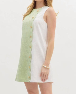 Entro - Sleeveless dress with button jacquard print