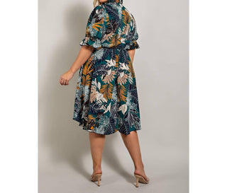 The Curve La - Fit N Flaire Self Tie Ruffle Neck Dress - Plus