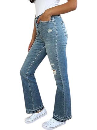 Judy Blue - Calça jeans bootcut com bainha destroy &amp; release