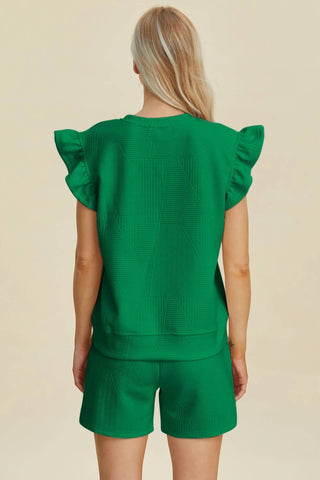 Double Take - Conjunto de blusa e short com mangas franzidas