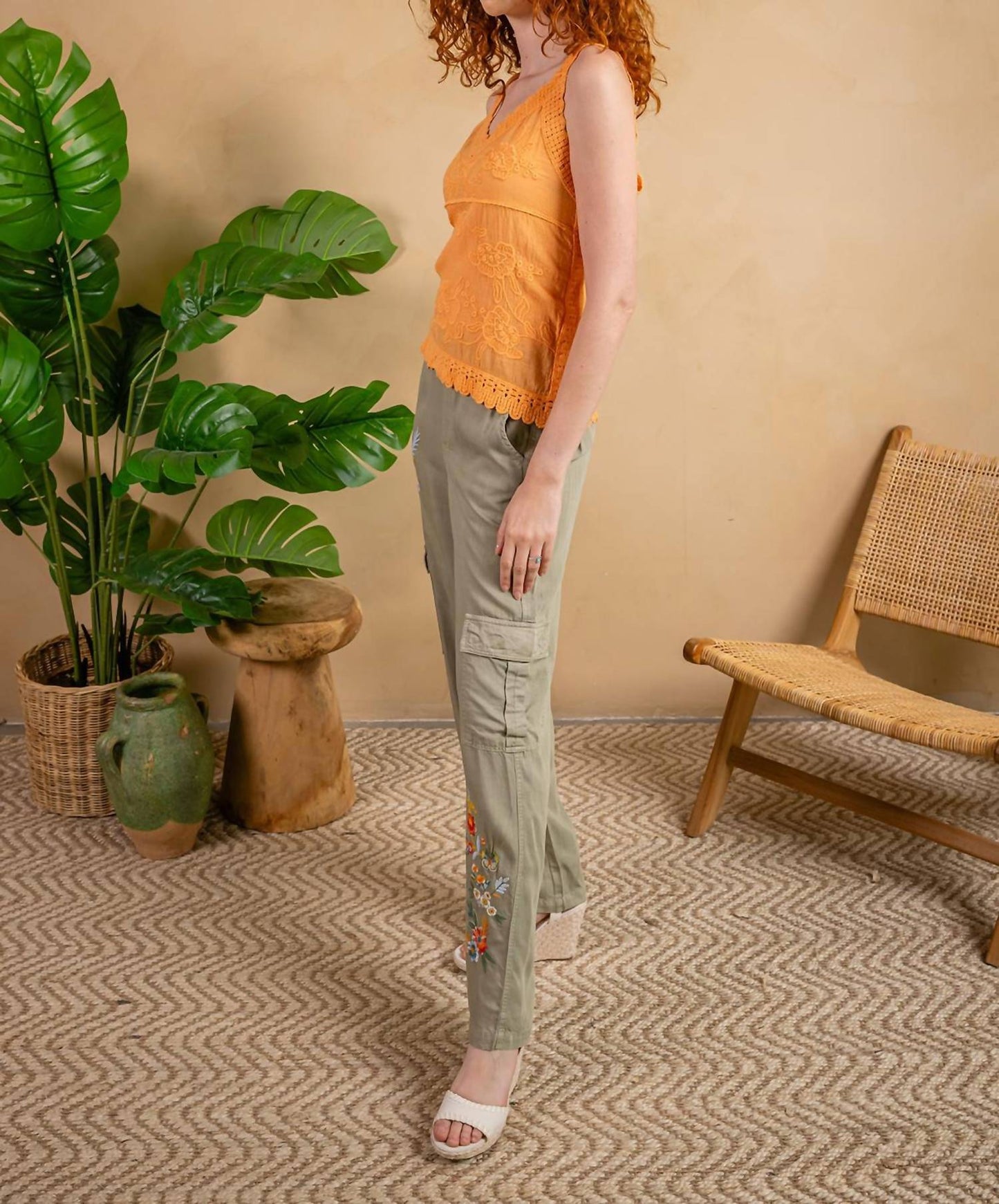 Paparazzi - Embroidered Woven Tank Crochet Trim Tank Top