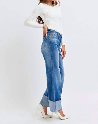 Judy Blue - Calça jeans retrô de perna larga com punho