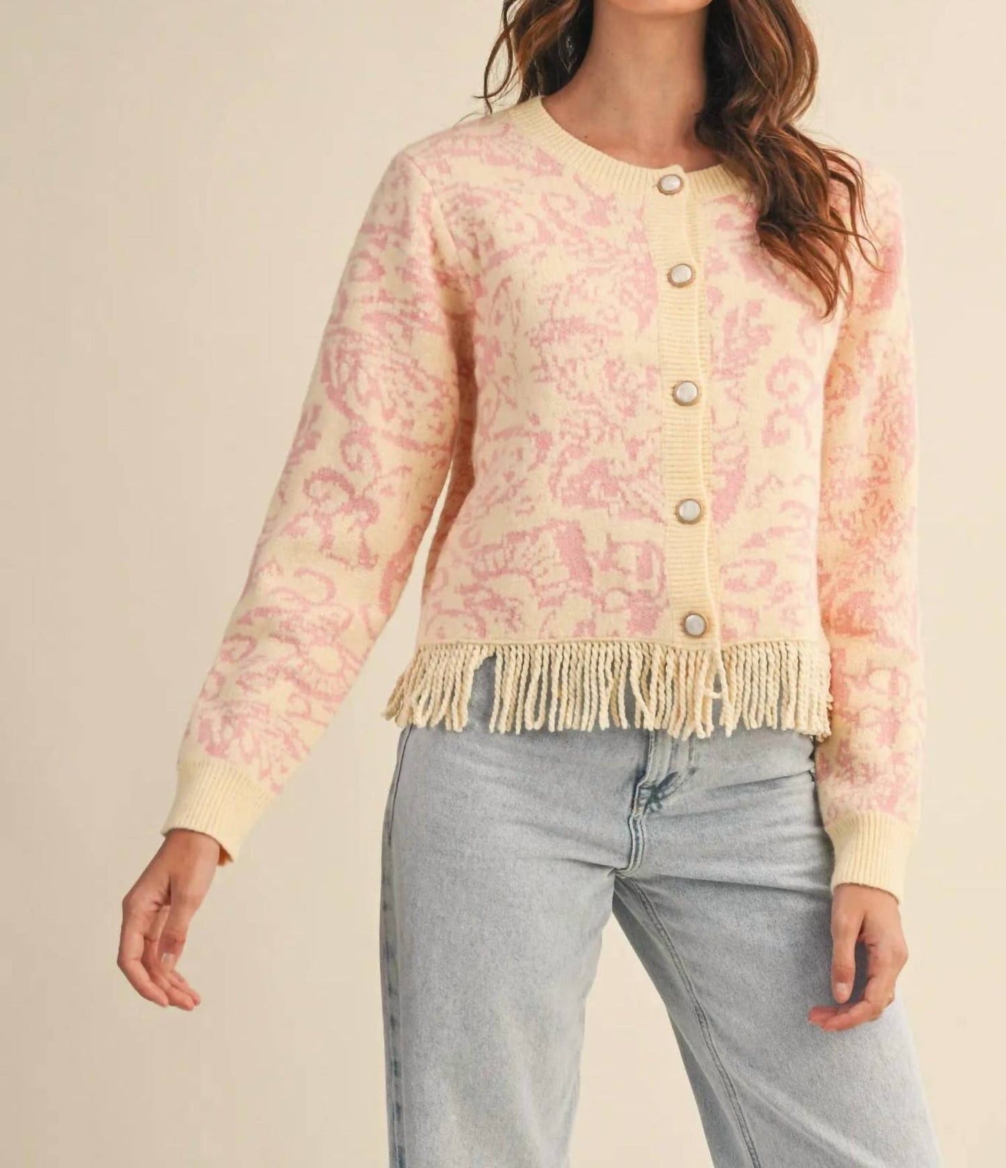 &Merci - Floral Fringed Sweater Cardigan
