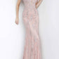 Jovani - Lace Deep V-neck Dress