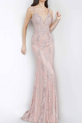 Jovani - Vestido de renda com decote em V profundo