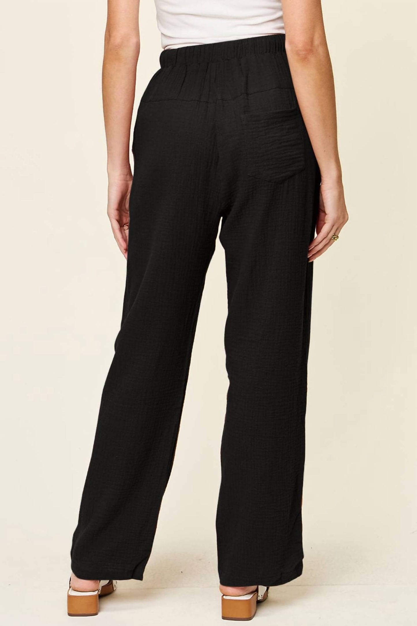 Double Take - Texture Drawstring Straight Pants