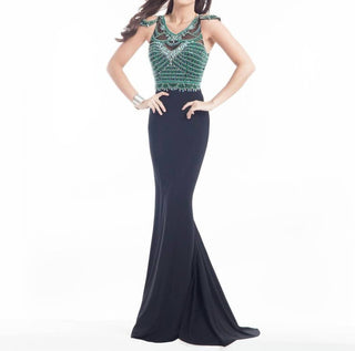Rachel Allan - Beaded Jersey Sheath Evening Gown
