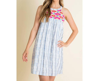 Thml - Stripe Embroidered Halter Dress
