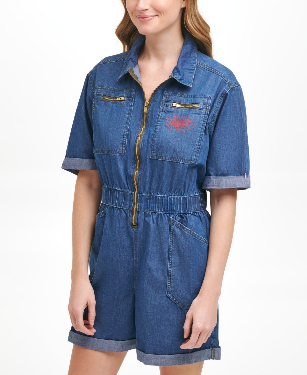 Tommy Jeans Womens Smocked Collared Romper