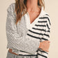 Miou Muse - V-Neck Contrast Striped Top