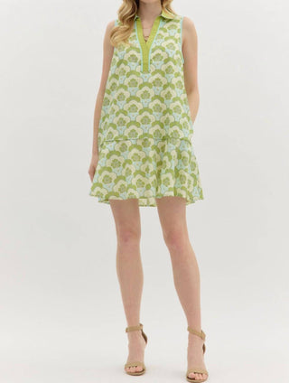 Entro - Split Neck Abstracted Mini Dress