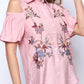 Entro - Button Down Cold Shoulder Embroidered