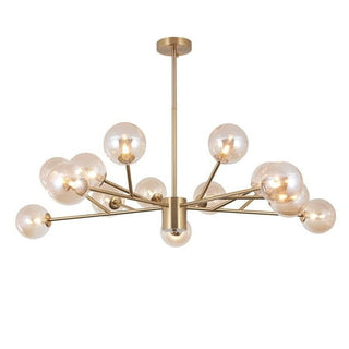 Lustre Sputnik de vidro com 15 luzes e globo dourado