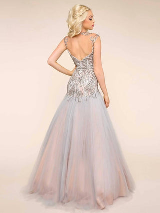 Mac Duggal - Vestido de baile com corpete e ilusão de contas