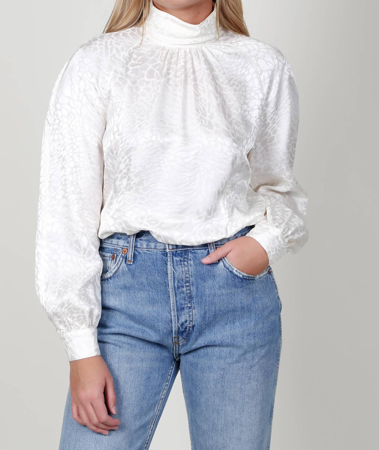 Frame - Foldover Mock Neck Blouse