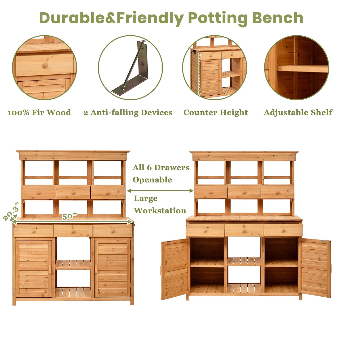 TOPMAX 65.7'' Tall Garden Potting Bench Table with Hutch