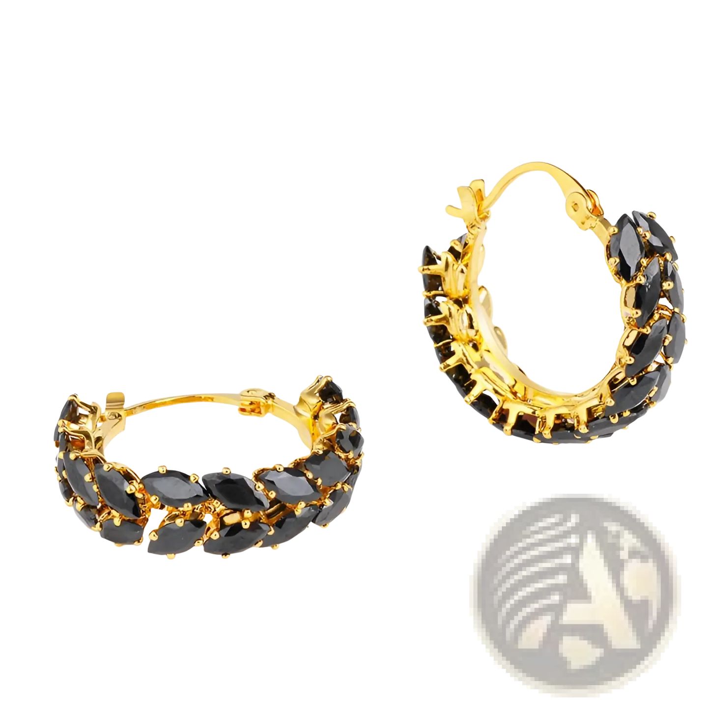 18k Gold Plated Black Marquise Zircon Hoop Earrings