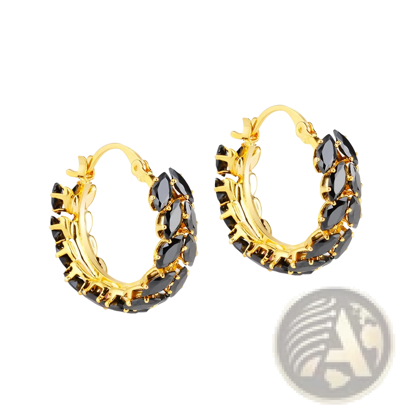 18k Gold Plated Black Marquise Zircon Hoop Earrings